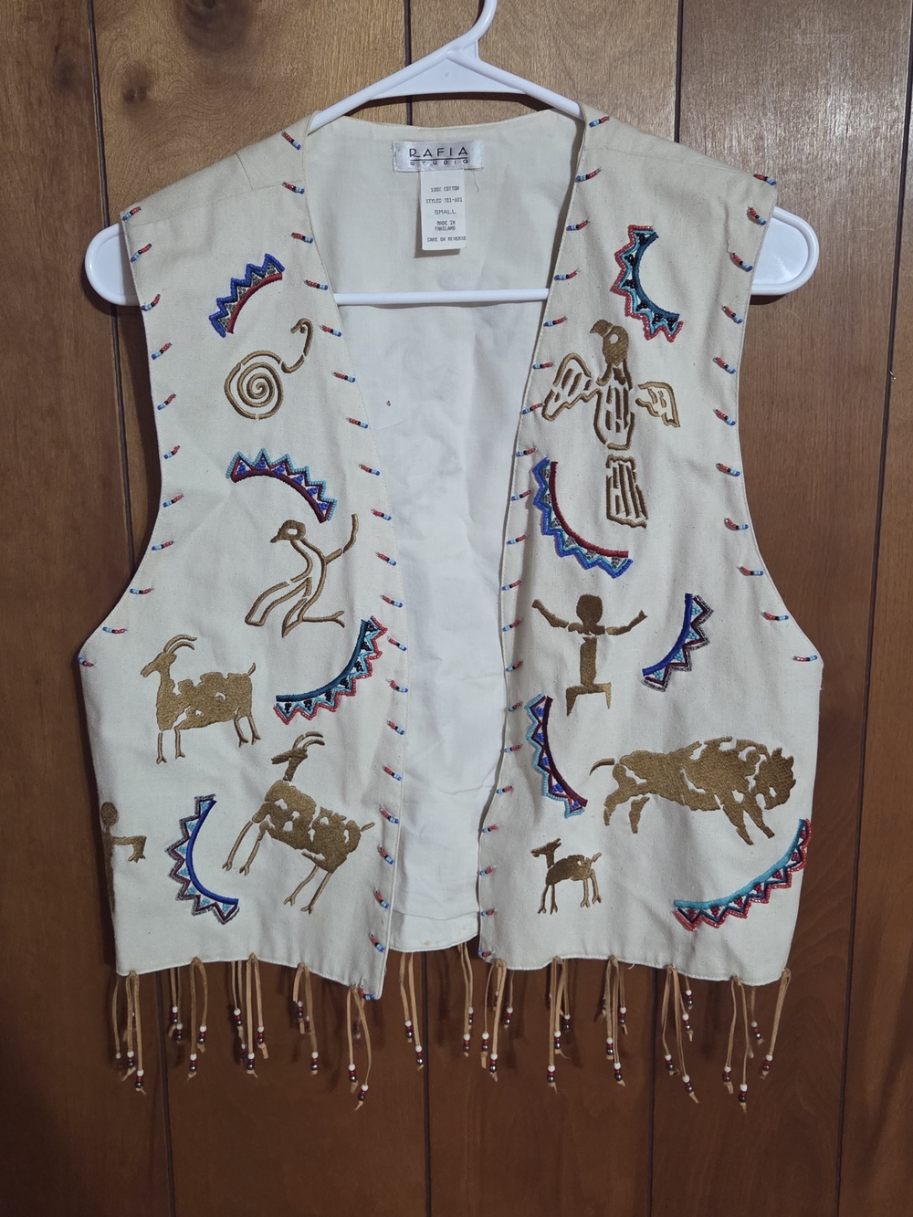 Rafia Studio Womens Small Vest Embroidered Beaded Multicolor Native American